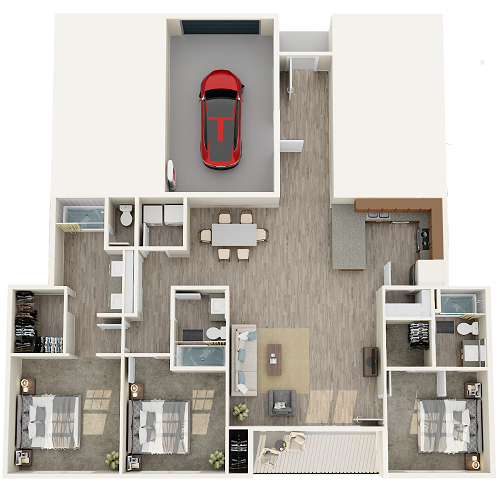 Floor plan for 3 beds, 3 baths, 1483 sqft
